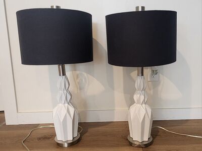 White ceramic lamps with Navy blue lampshade