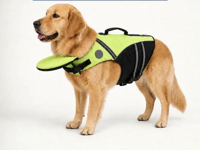 New, Dog Life Jacket Safety Vest with Padded Chin Float and Grab Handle, size medium