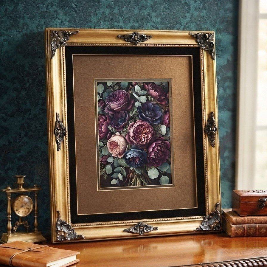 Gorgeous Large Vintage Wood Frame Velvet Trim