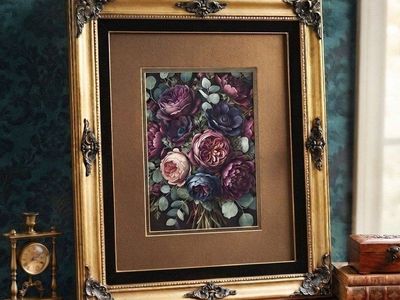 Gorgeous Large Vintage Wood Frame Velvet Trim