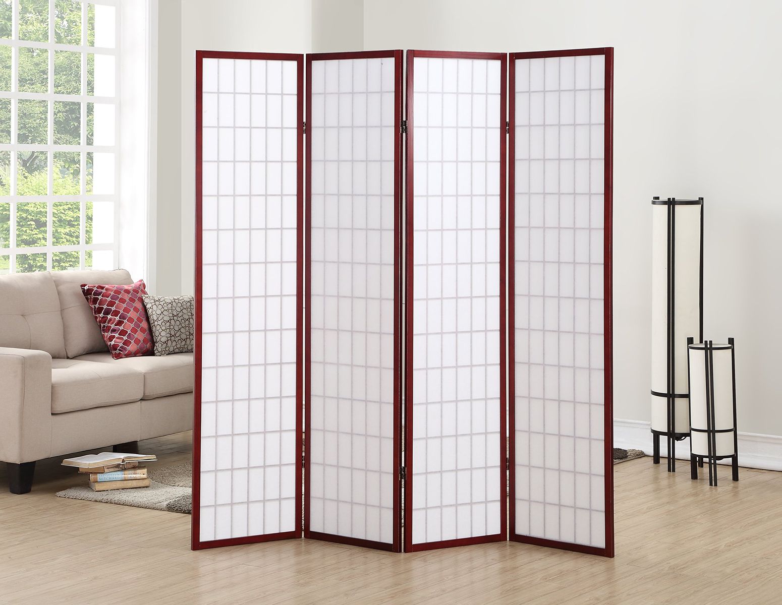 New Oriental Shoji 4 Panel Screen Room Divider, Cherry