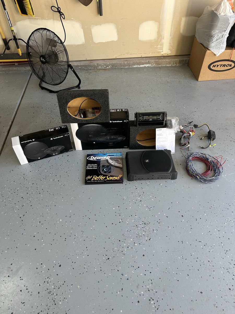 Sony 100W CD Head Unit, Sound Ordnance 8" Powered Sub, Rockford Fosgate Speakers & Dynamat