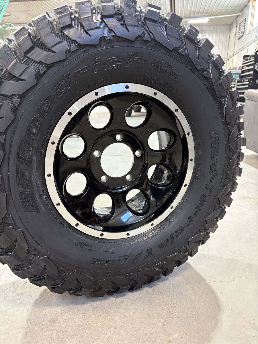 285/75 r16   Bf Goodrich km3 mud terrain and wheel 16” wheel 5/5.5 bolt pattern