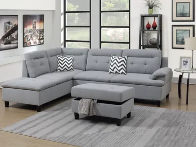 NEW Gray SECTIONAL with STORAGE OTTOMAN & PILLOWS - NEW IN BOX