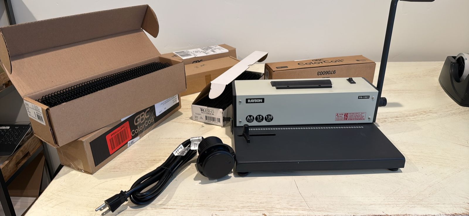Rayson PD-150 Electric Coil Binding Machine with 6 Boxes of Assorted Coils