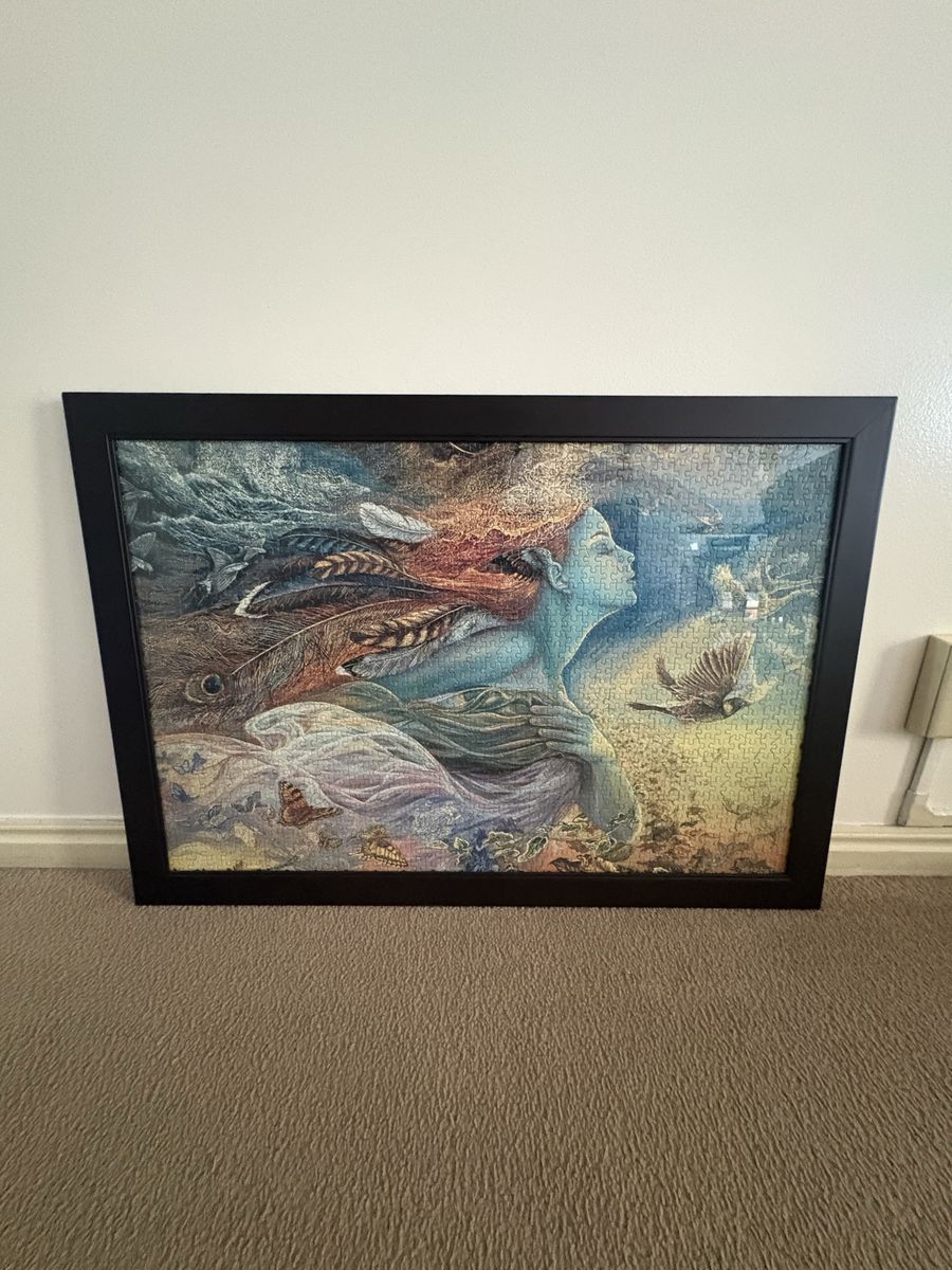 Framed Fantasy Art Jigsaw Puzzle with Nature and Woman Imagery