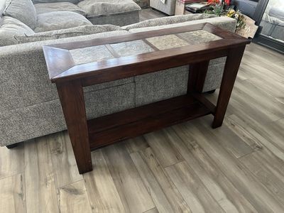 Dark Wood and Slate Tile Console Table with Lower Shelf