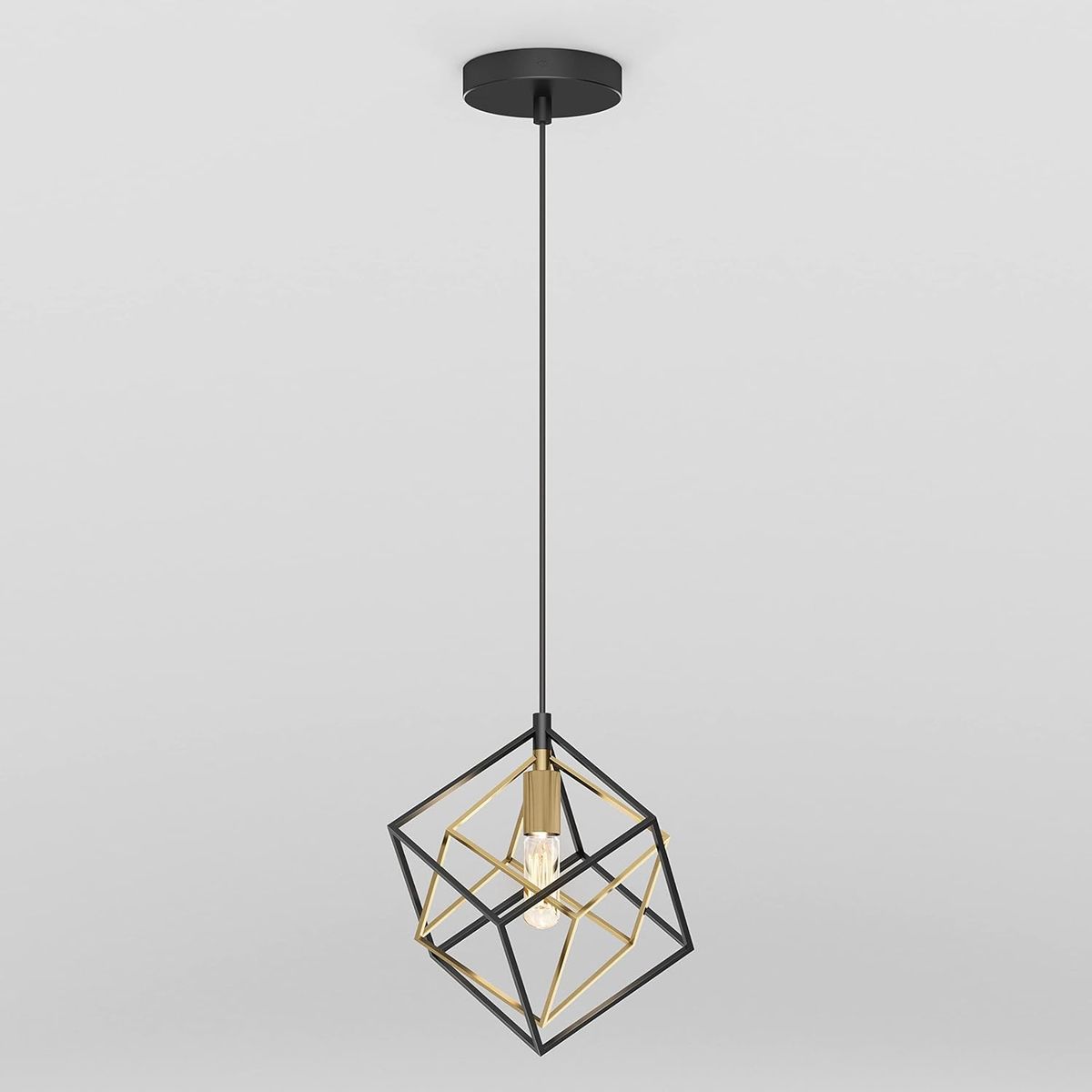 25W 1-Light Modern Geometric Pendant Light Fixture, Black and Gold Finish