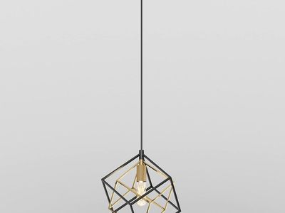 25W 1-Light Modern Geometric Pendant Light Fixture, Black and Gold Finish