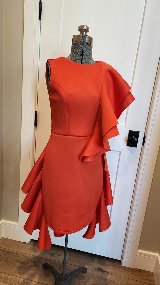 Coral Neoprene Short Ruffle Dress - Size S