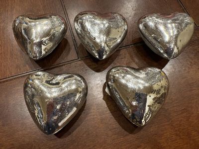 5 New Heart-Shaped Mercury Glass Paperweights