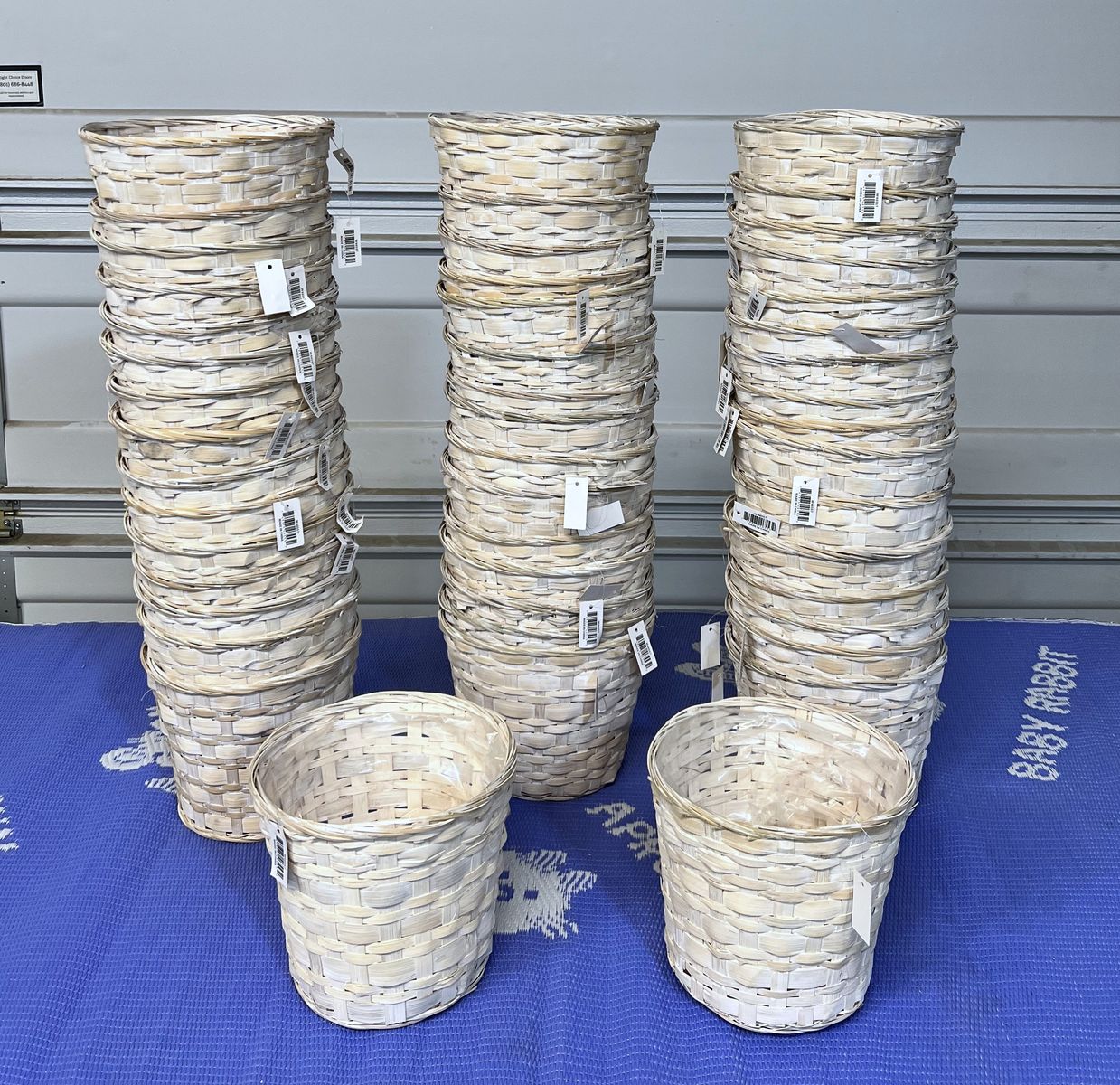 48 Whitewash Bamboo Lined Plant Baskets - Brand New