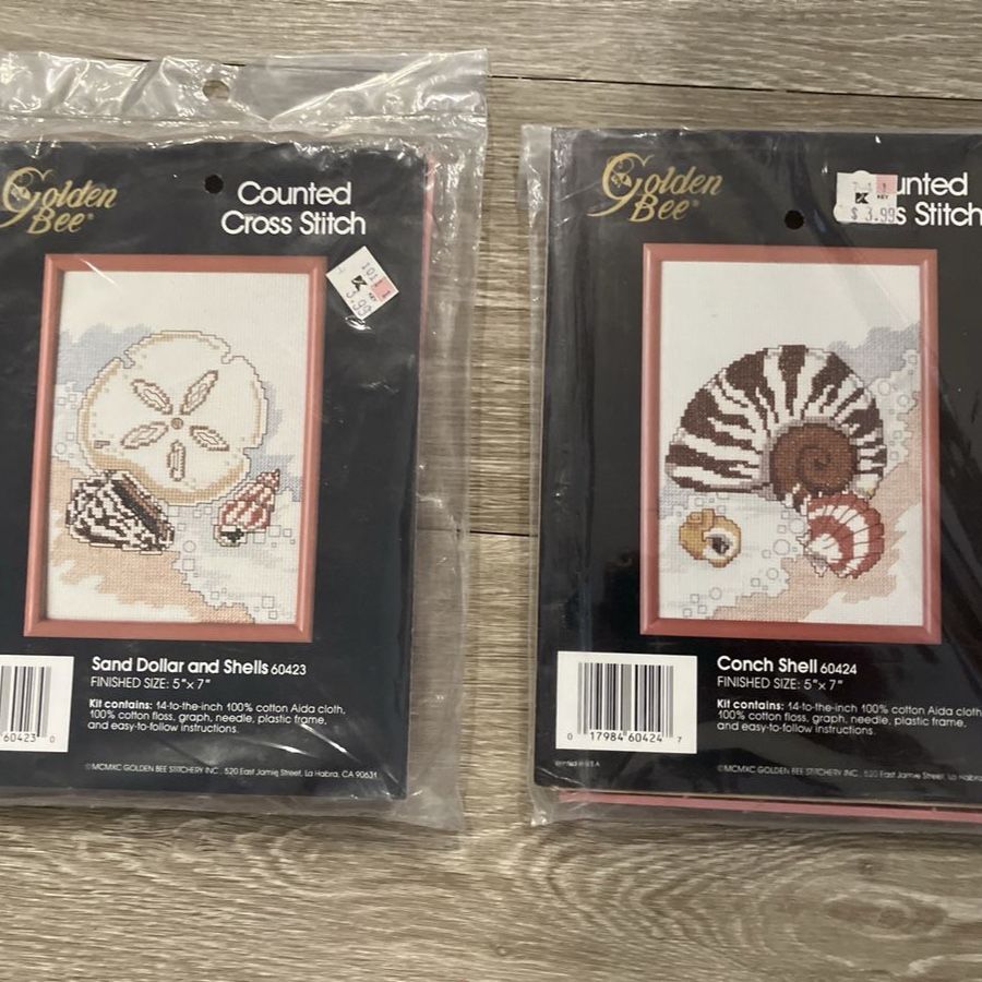 Golden Bee Counted Cross Stitch Kits: Sand Dollar & Shells, Conch Shell (5"x7" Finished)