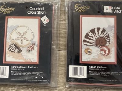 Golden Bee Counted Cross Stitch Kits: Sand Dollar & Shells, Conch Shell (5"x7" Finished)