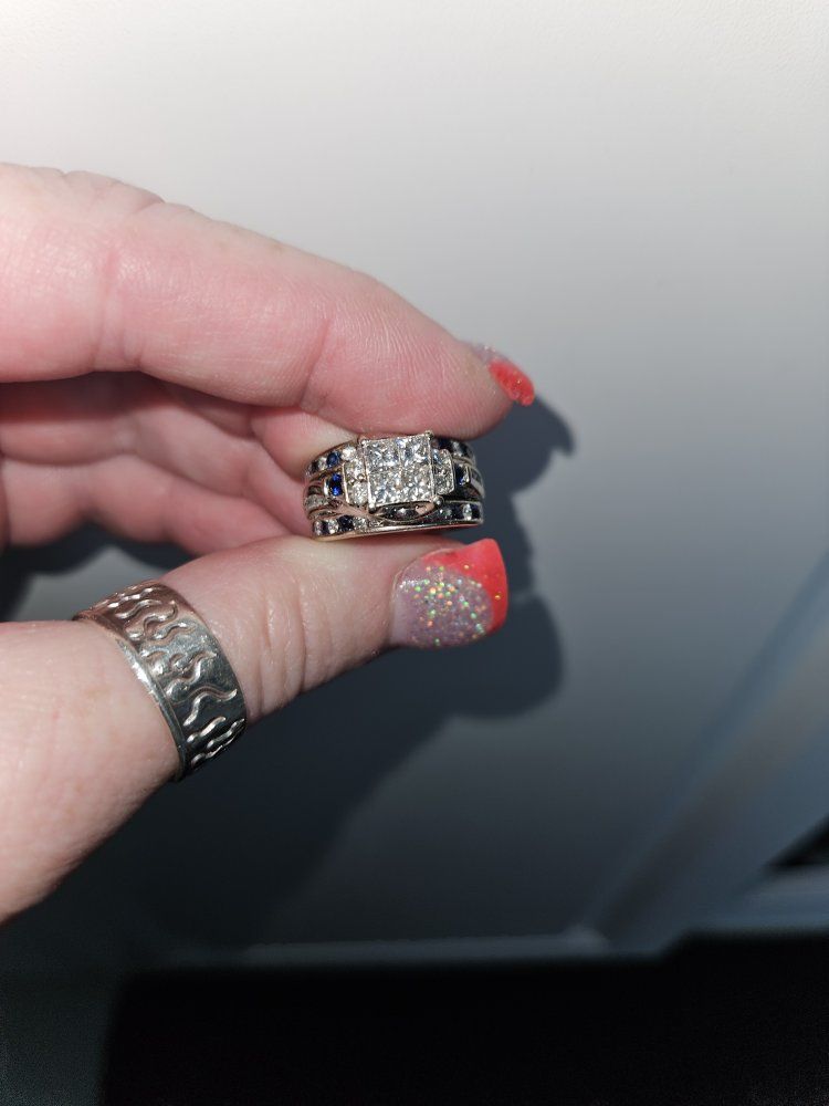 Women's Diamond & Sapphire Bridal Ring Set OBO