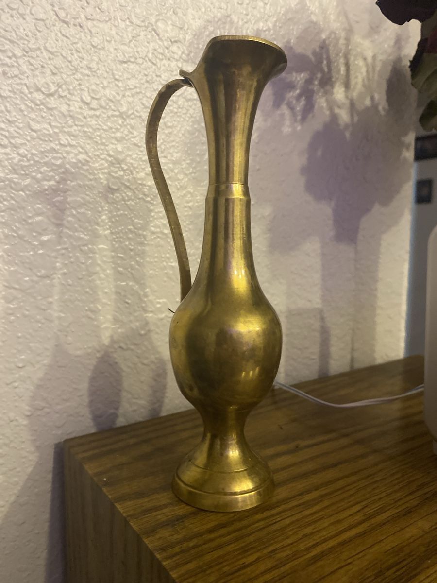 Vintage Brass Pitcher Vase - Decorative Home Decor with Handle