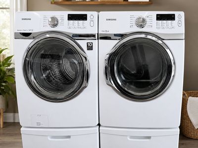 Samsung Front Load Washer & Dryer Set - White, Steam, SpeedSpray,