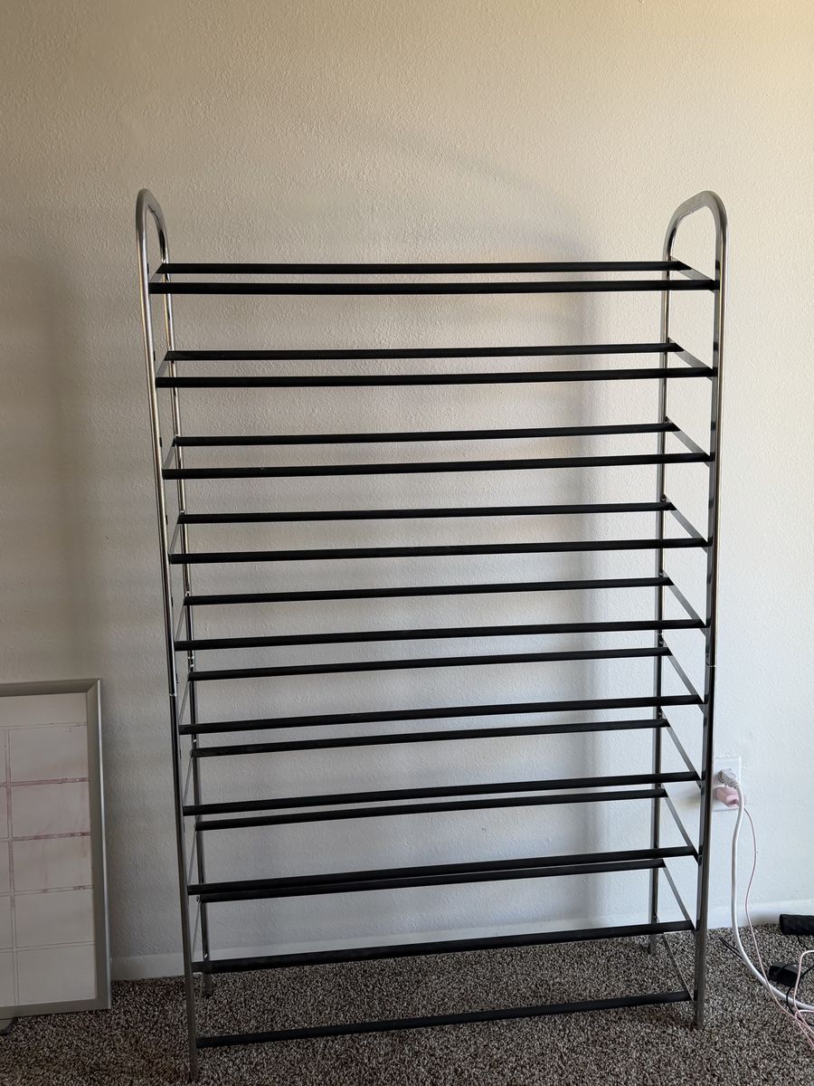 Metal Shoe Rack - Space-Saving Vertical Storage Organizer - Black & Silver