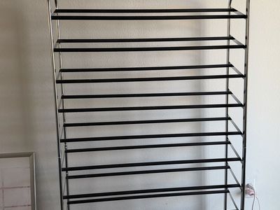 Metal Shoe Rack - Space-Saving Vertical Storage Organizer - Black & Silver