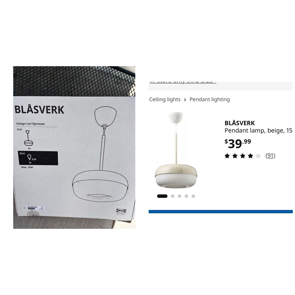 NIB IKEA Blasverk Pendant Light