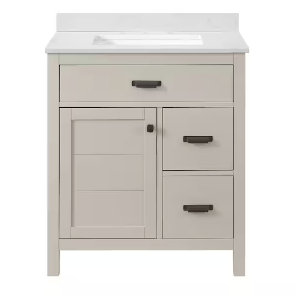 NEW Solid Wood Stanhope 31 in. Single Sink Even Better Beige Vanity w/ Crystal White Engineered Stone Top