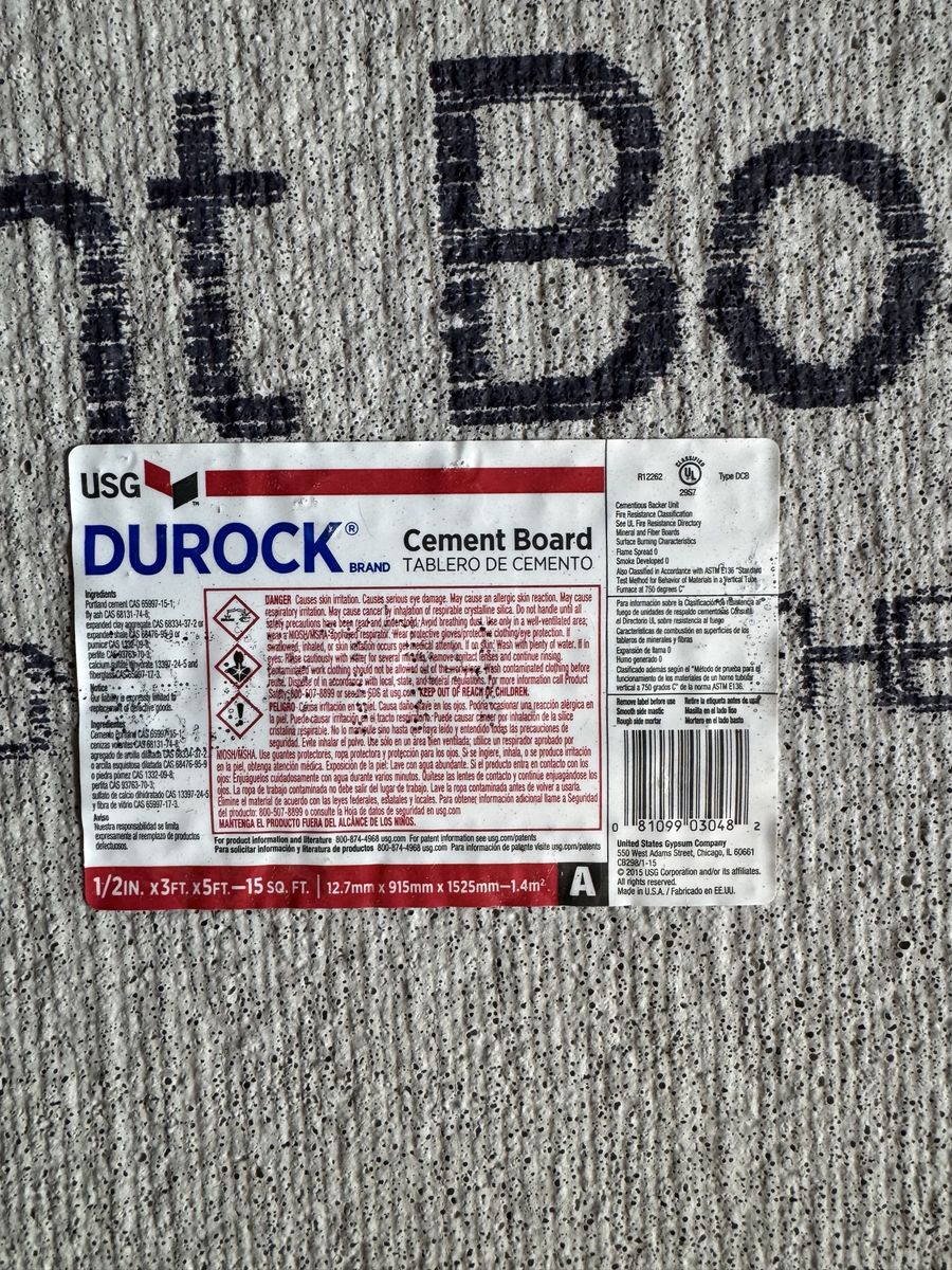 USG DUROCK 1/2 in. x 3 ft. x 5 ft. (15 sq. ft.) x13 pcs Cement Board - Type DCB Backer Unit