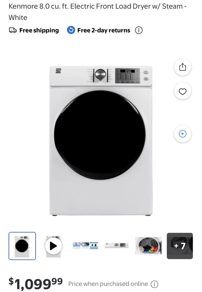 Kenmore 8.0 cu. ft. Electric Front Load Dryer w/ Steam - White