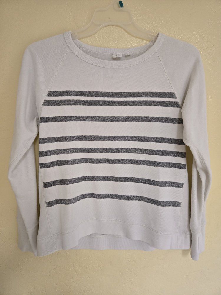 Gap Striped Pullover Sweatshirt Off White Grey Size S