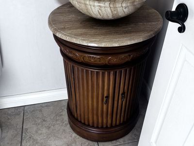 Silkroad Exclusive 24" Round Travertine Stone Bathroom Vanity & Vessel Sink