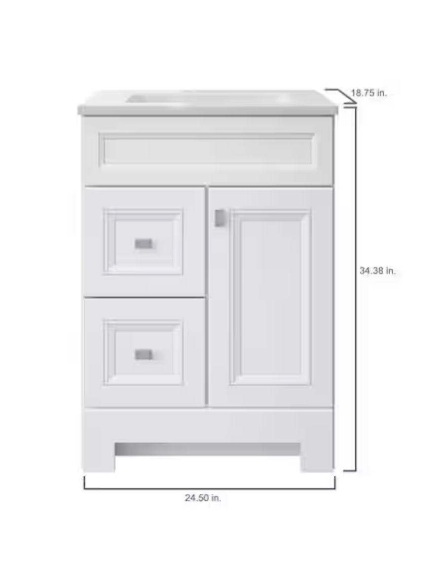 NEW White Sedgewood 24.5 inch Single Sink Vanity with Arctic Solid Surface Top
