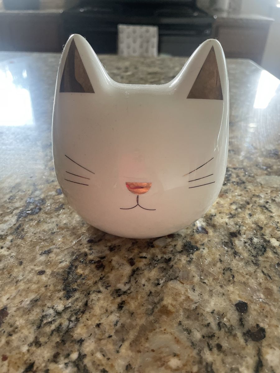 White Ceramic Cat Coin Bank with Gold Accents