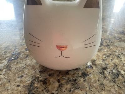 White Ceramic Cat Coin Bank with Gold Accents