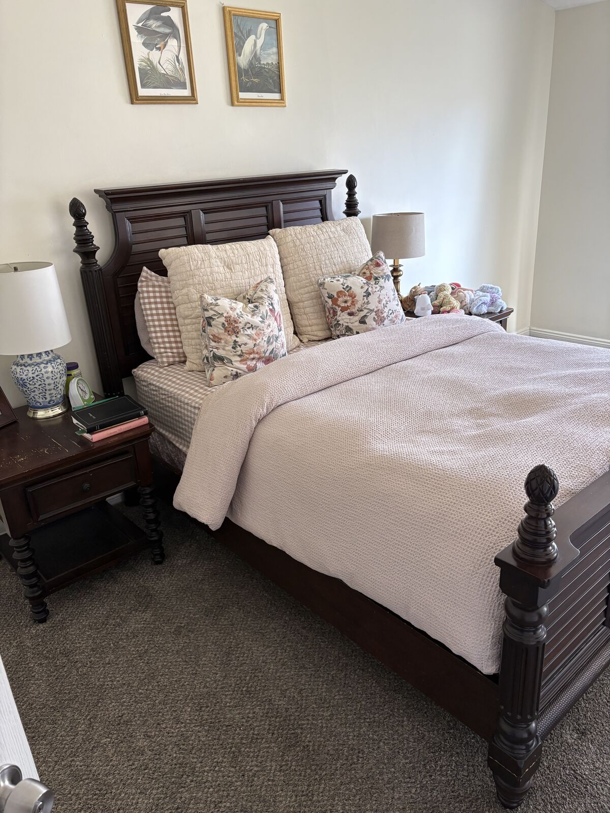 Queen bed frame and two side tables