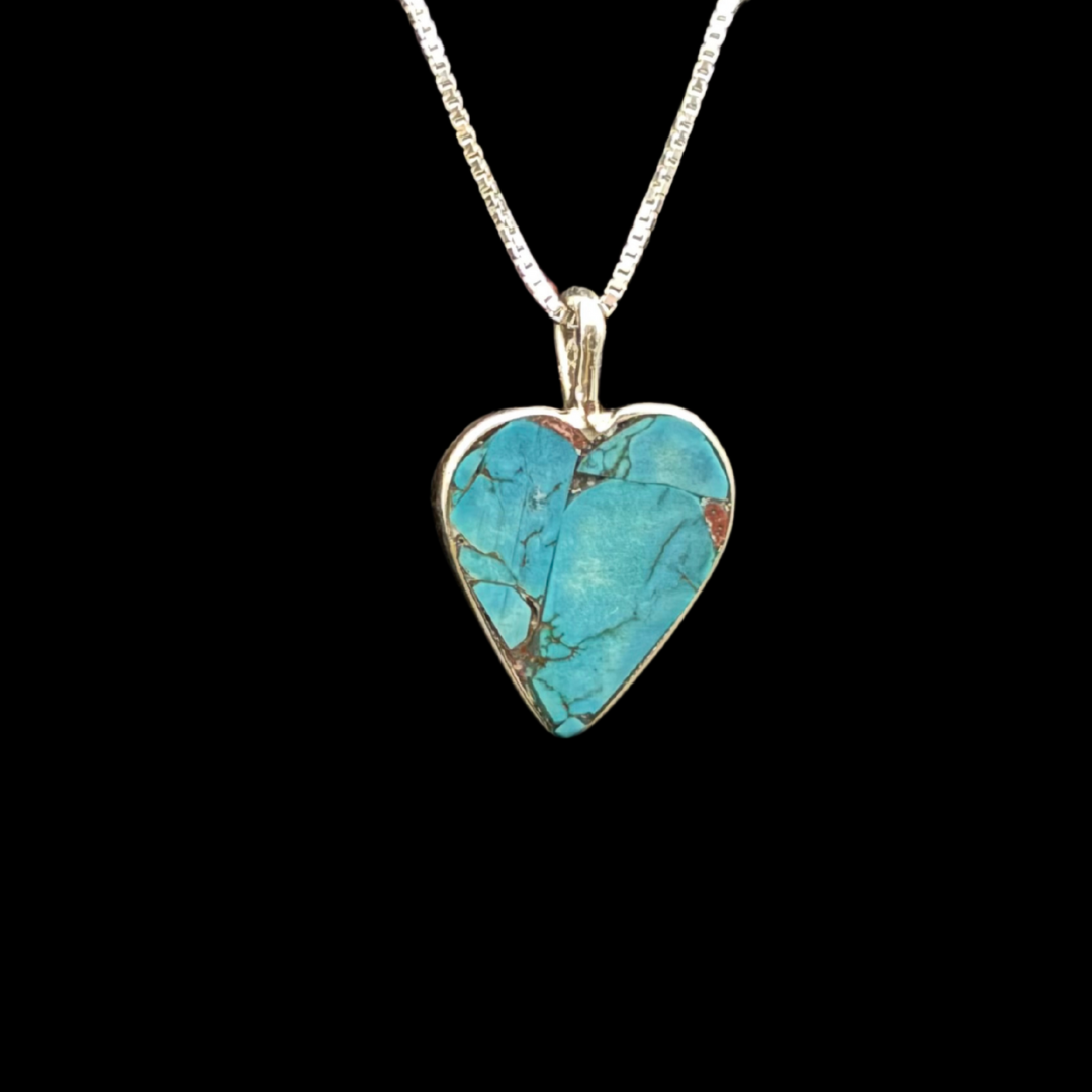 Sterling Silver Turquoise Inlay Heart Pendant by Jimmy Poyer (Navajo)