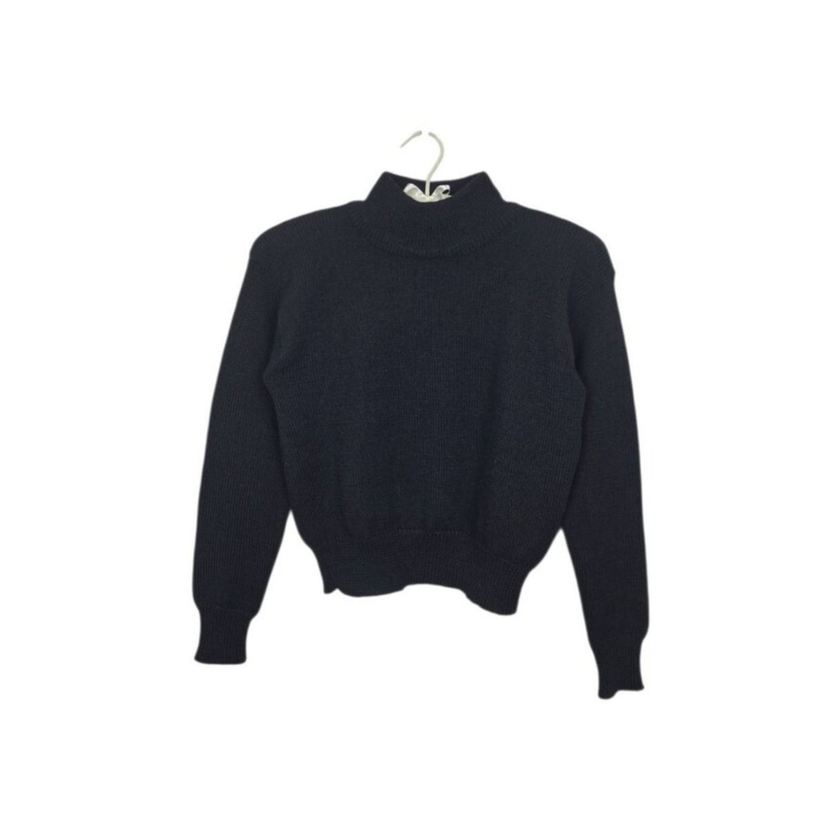 Vintage Meister 100% New Wool Cropped Mock Neck Ski Sweater Black Small