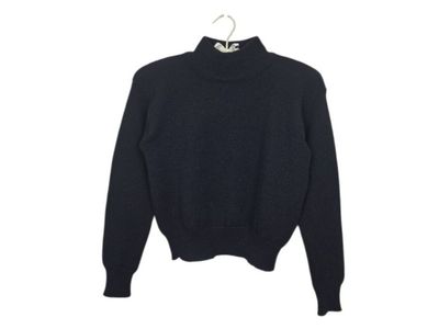 Vintage Meister 100% New Wool Cropped Mock Neck Ski Sweater Black Small