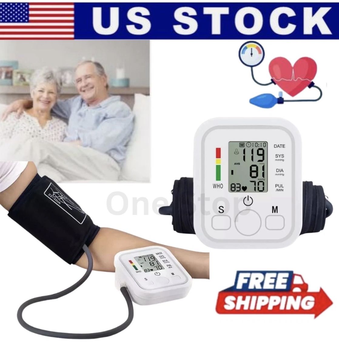 Digital Automatic Blood Pressure Monitor Upper Arm Cuff Heart Rate Pulse Meter US STOCK