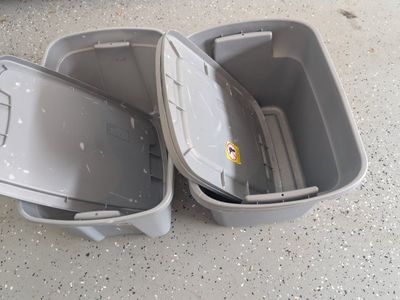 Five- 18 Gal. / 68 L Gray Storage Totes with Lids - Set of 2