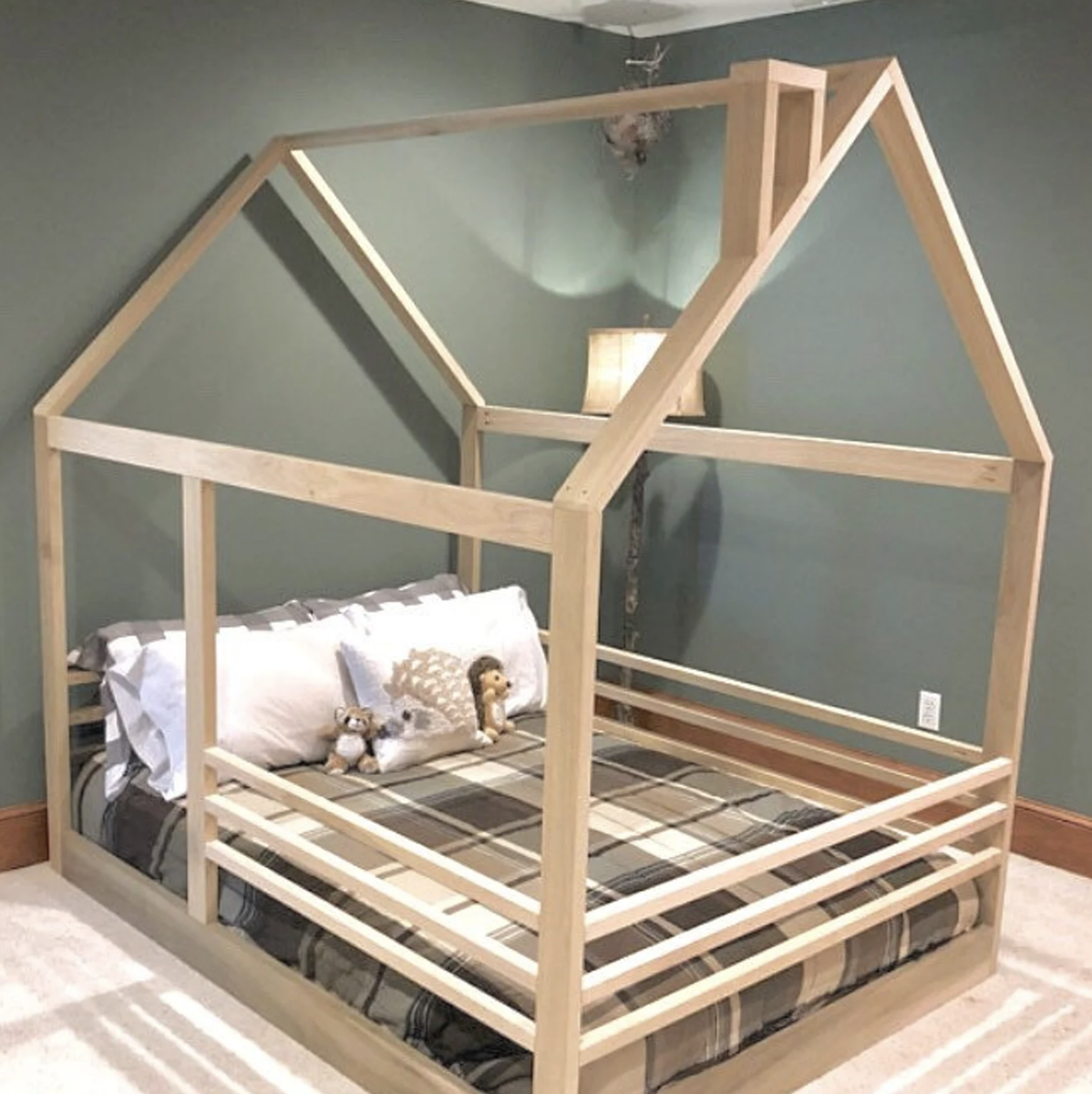 Full Size House Bed frame with mattress slats and side rails