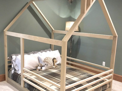 Full Size House Bed frame with mattress slats and side rails