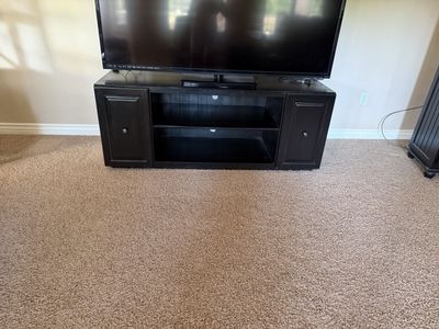 Black Wood TV Stand Media Console with Storage Cabinets and Shelves