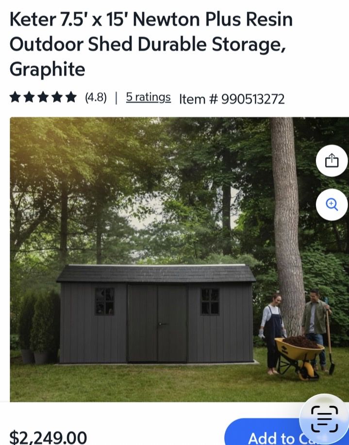 Keter Newton Plus 7.5' x 15' Resin Outdoor Storage Shed - Graphite