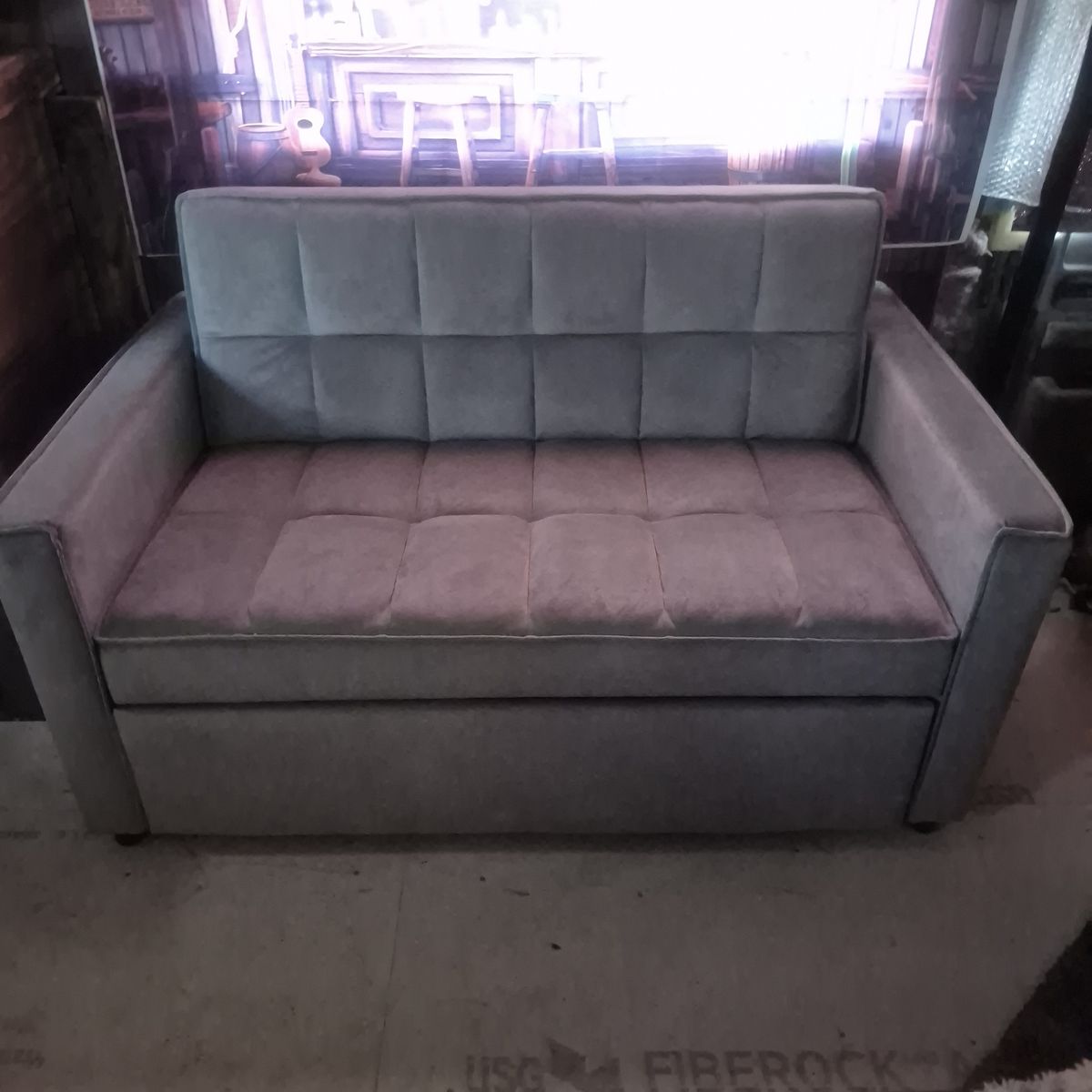 Gray Velvet Convertible Sleeper Sofa Loveseat Futon