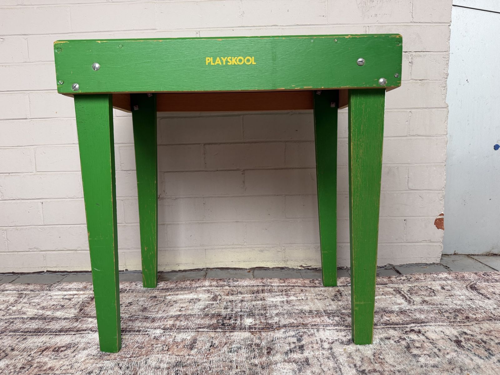 Vintage 1940s Playskool Wooden Peg Table Desk 20” Green Educational Toy Children’s Decor MCM rare