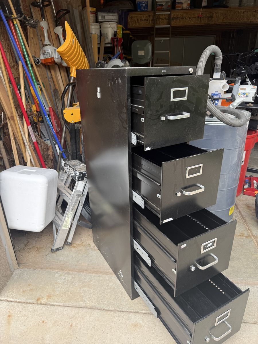 Black Metal 4-Drawer Vertical Filing Cabinet with Lock but no key 
