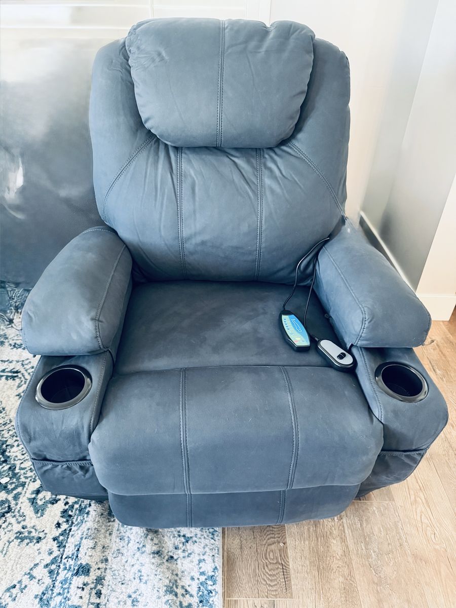 Navy Electric Recliner Massage Chair with Heat, Cupholders & Remote Control