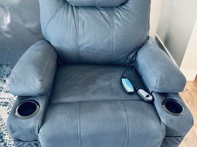 Navy Electric Recliner Massage Chair with Heat, Cupholders & Remote Control