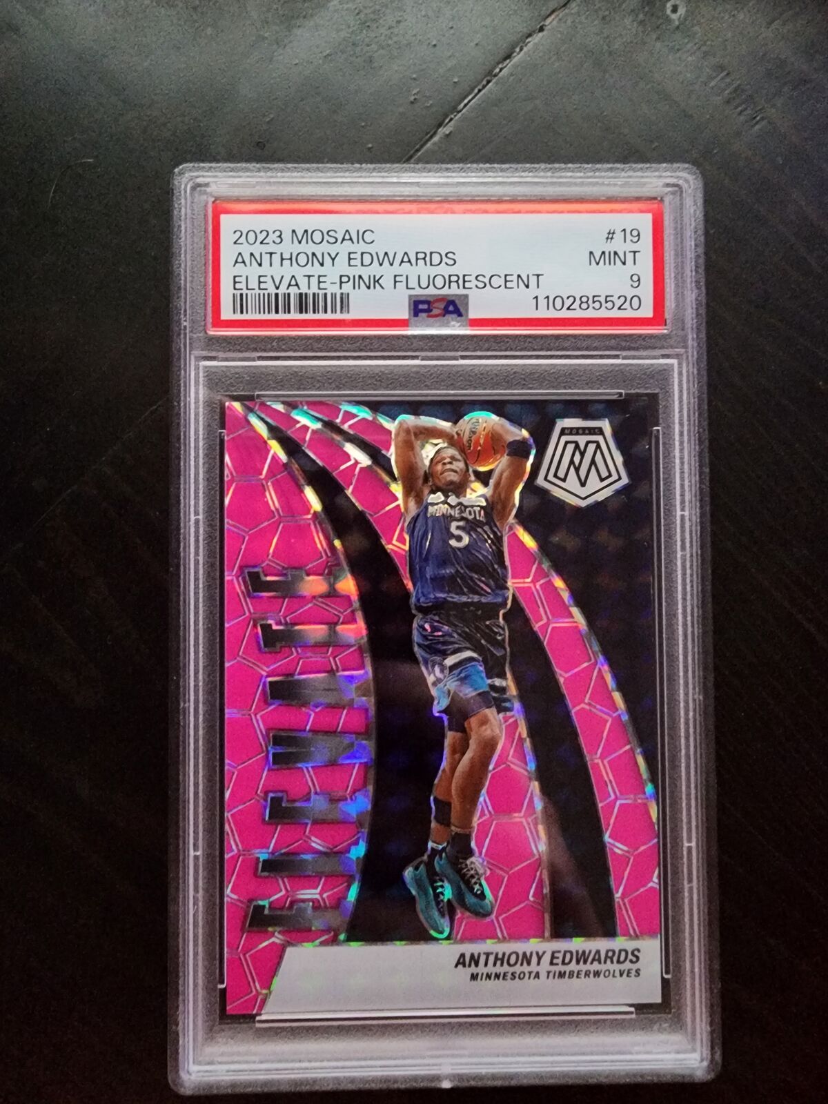 2023 Panini Mosaic Elevate Pink Fluorescent Anthony Edwards /10 PSA 9 Mint