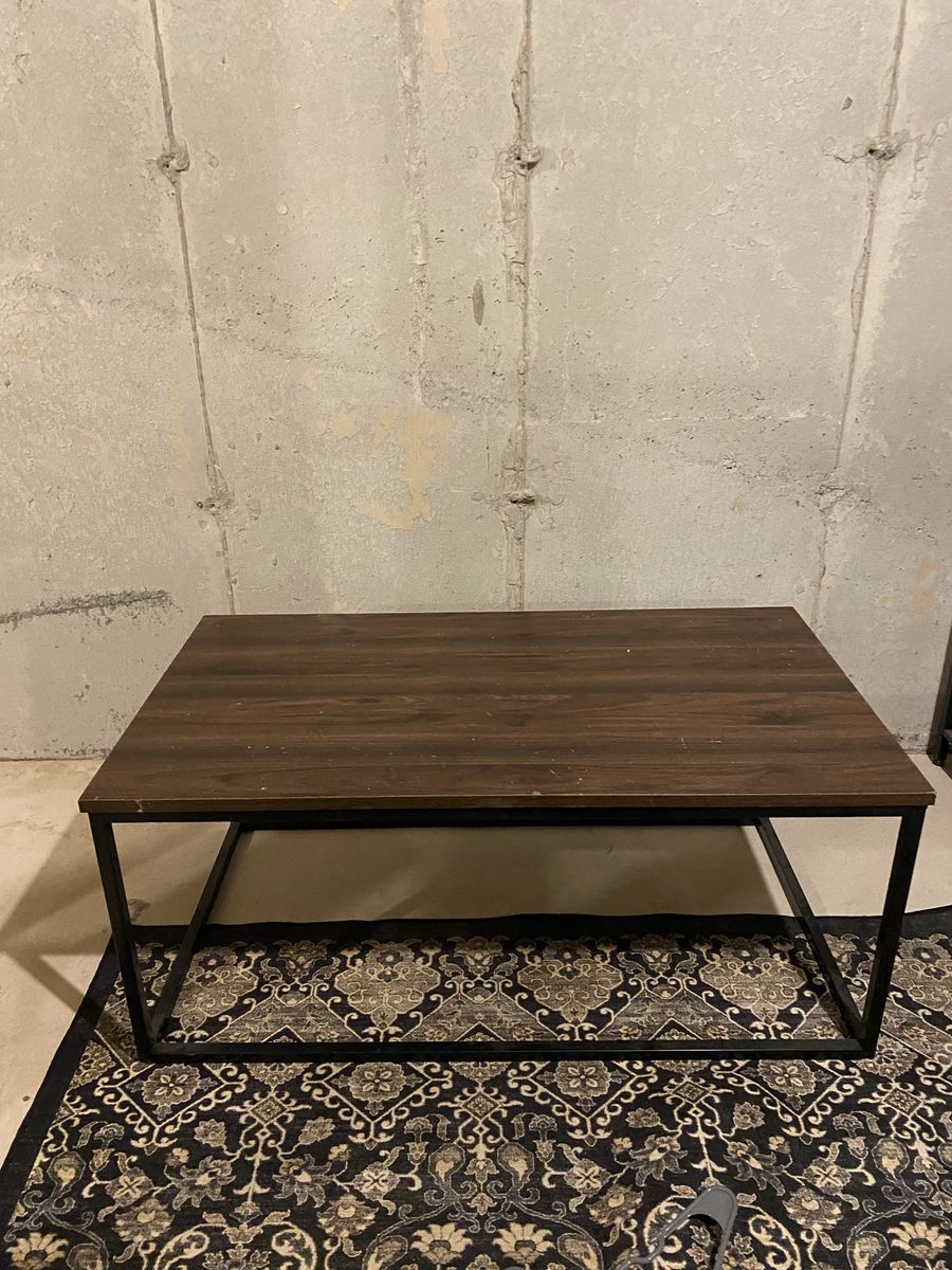 Modern Dark Wood Finish Coffee Table with Metal Frame