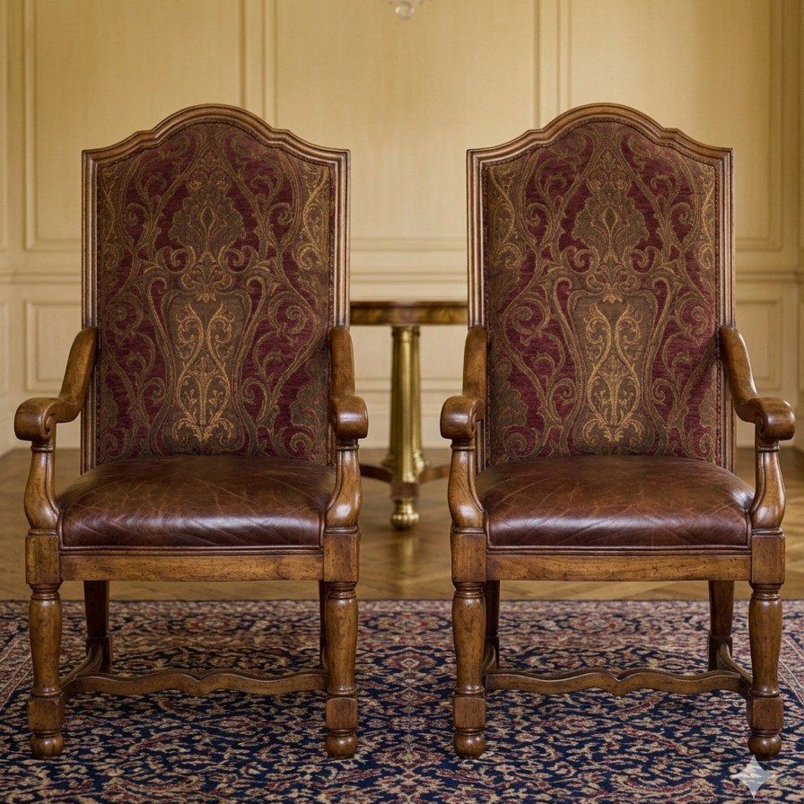 Pair of Drexel Heritage Velvet + Leather Armchairs